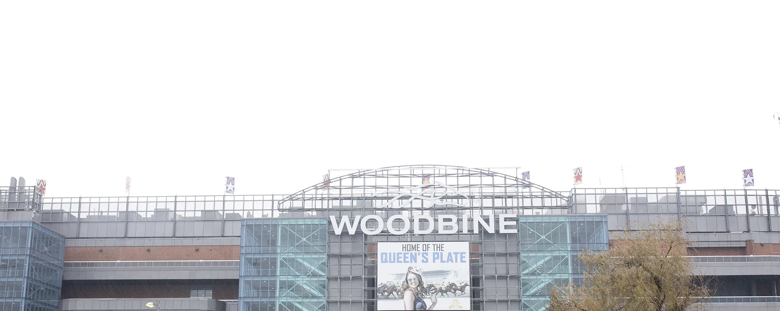 Upper glass-walled dining floors of the Woodbine grandstand